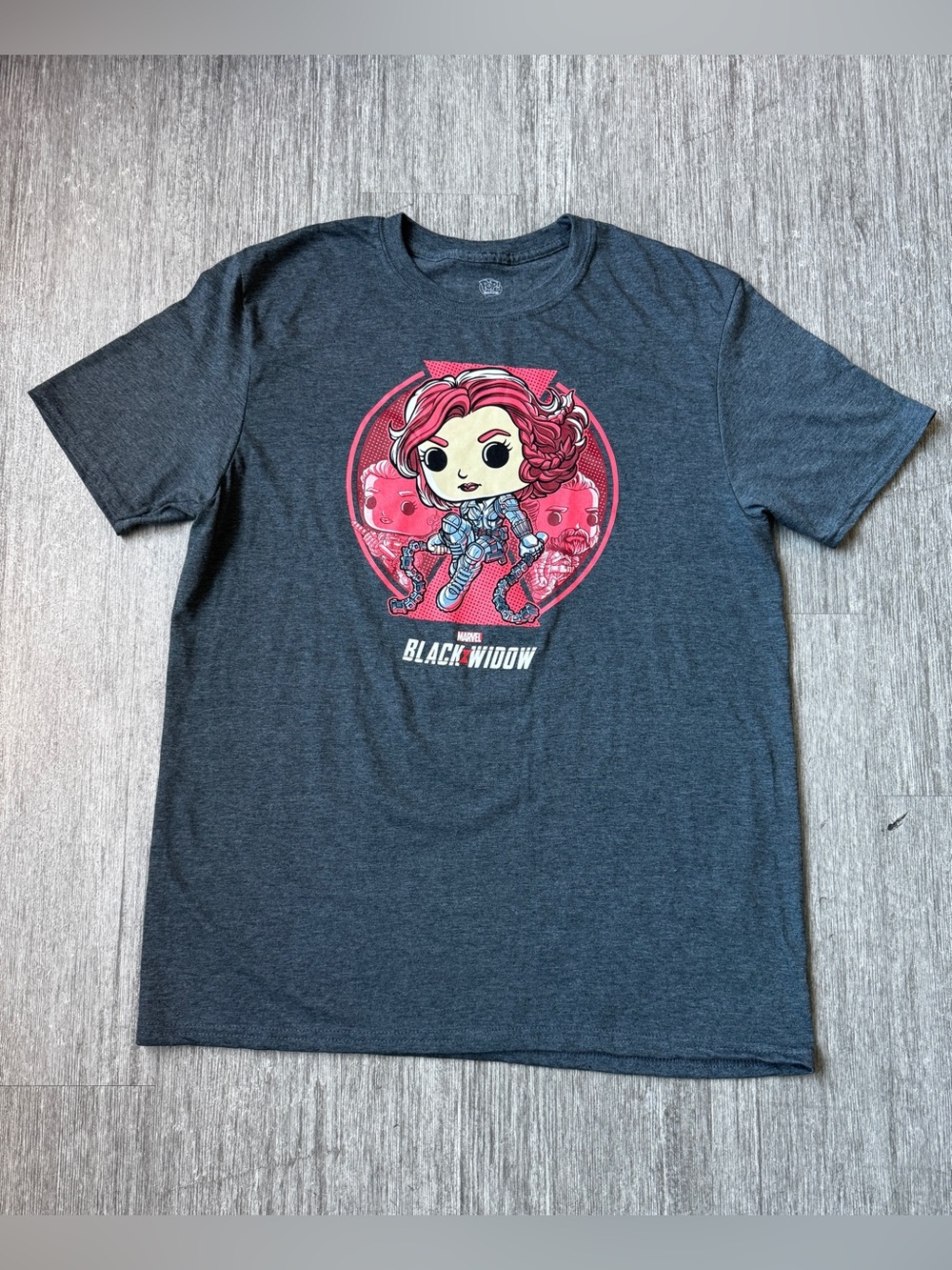 Funko Pop Marvel Black Widow Exclusive Dark Gray Graphic Tee Large